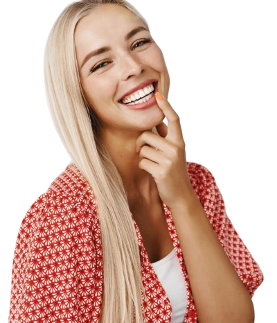 Beautiful blond girl with custom porcelain veneers