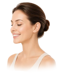 Woman's profile with a natural, balanced smile