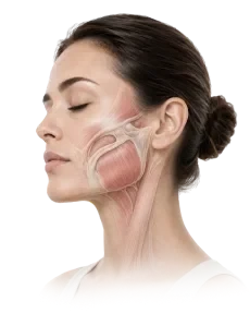 Illustration of the jaw muscles across a woman's face