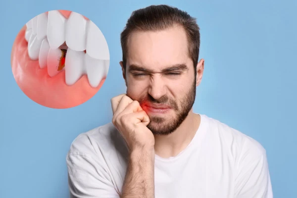 Young man suffering toothache from tooth decay